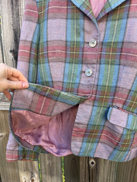 Vintage Pastel Plaid Blazer Jacket (~M)