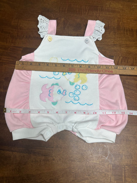 Vintage 90s Pink Embroidered Fish Onesie (6/9 Months)