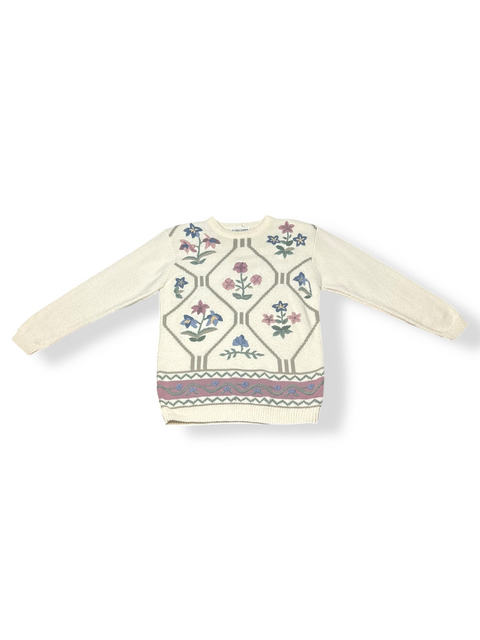 Vintage 90s Pastel Floral Knit Grandma Sweater (M)