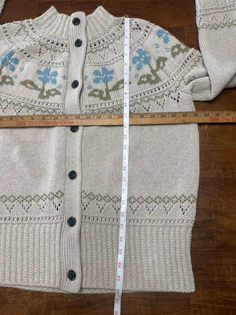Vintage 90s LL Bean Cream Floral Nordic Chunky Knit Cardigan (M/L)