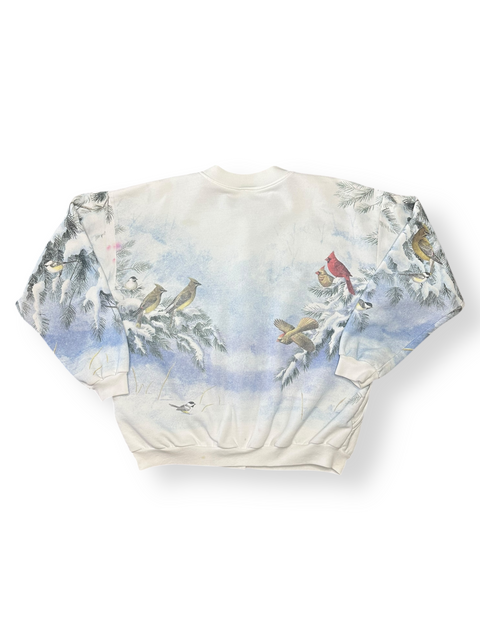 Vintage 90s Bird Print Winter Scene Sweatshirt (S/M)