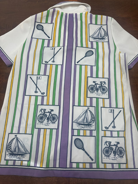 Vintage 70s Retro Sports Striped Novelty Button-Up (~M)