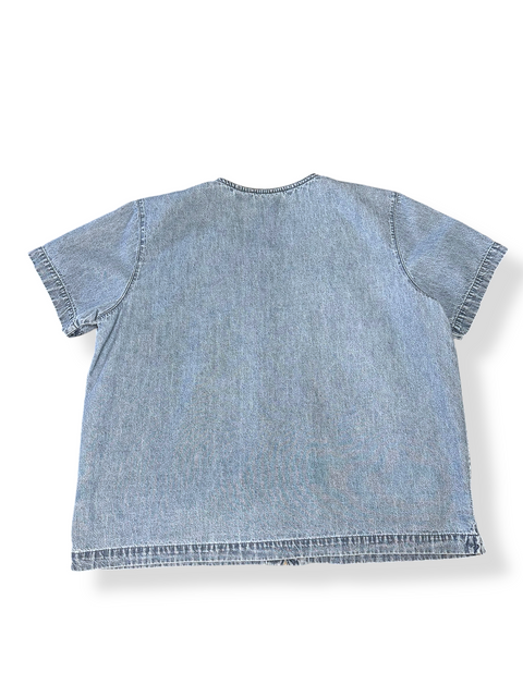 Vintage 90s Denim Floral Button-Up Shirt ('L')