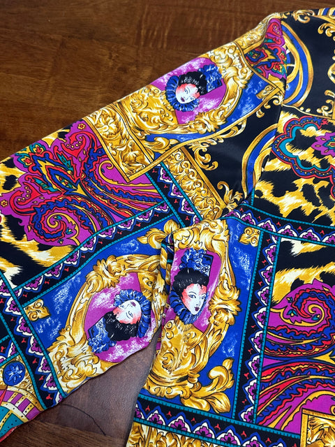 Vintage 80s Multicolor Baroque Royal Portrait Print Blouse (S)