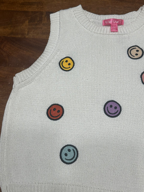 Y2K Embroidered Rainbow Smiley Face Vest (youth 14; adult XS/S)