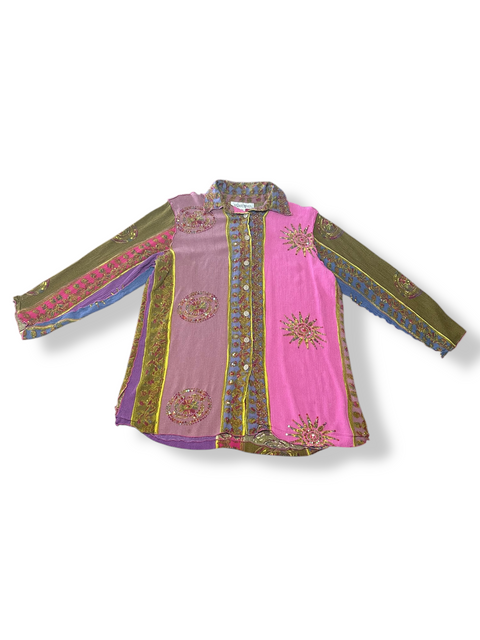 Vintage 'Silhouettes' Multicolor Rayon Button-Up Blouse (~M/L)