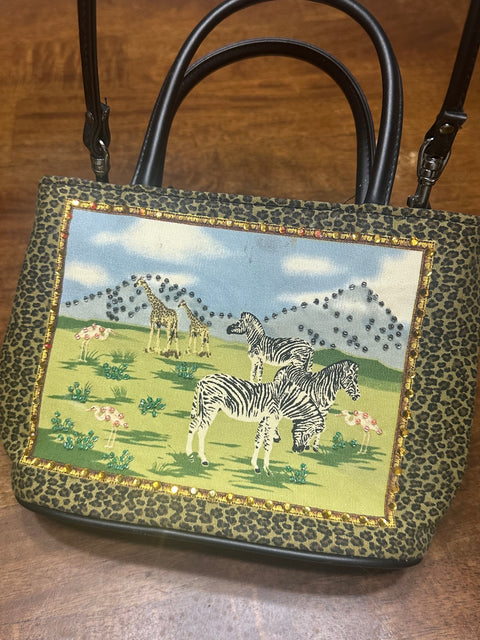 Beaded Safari Zebras Flamingos & Giraffes Purse