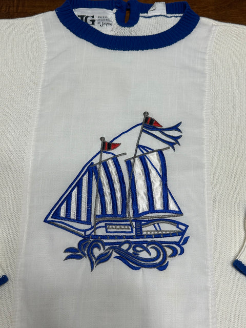 Vintage 80s Nautical Sailboat Knit Pullover Sweater (S)