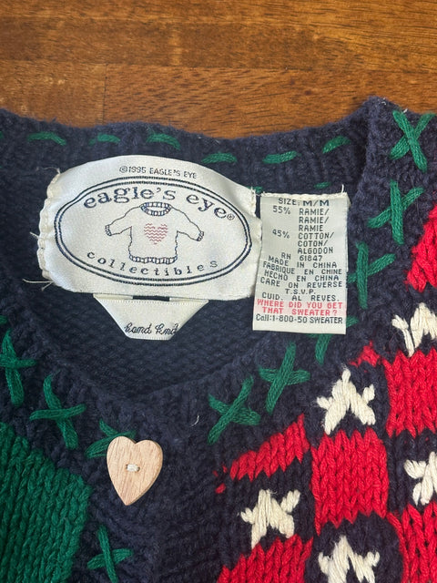 Vintage 90s Eagle's Eye Teddy Bear Americana Knit Cardigan (M)
