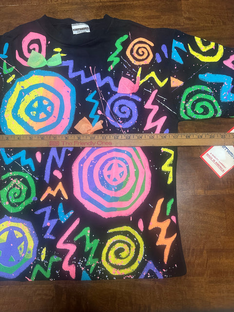 Vintage 80s/90s Retro Neon Swirl Paint Splatter T-Shirt (XS/S)