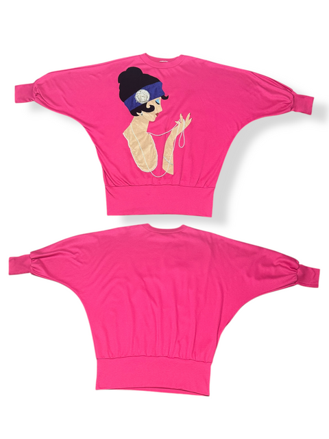 Vintage 80s Embellished Applique Pink Lady Shirt (~M)
