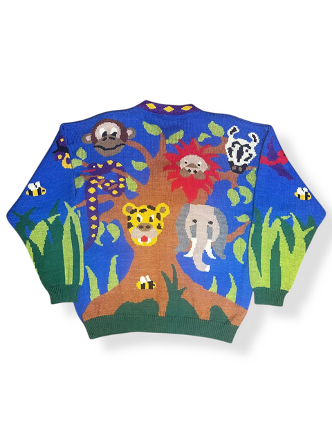 Vintage Wild Jungle Safari Animals Knit Zoo Sweater (3; S/M)