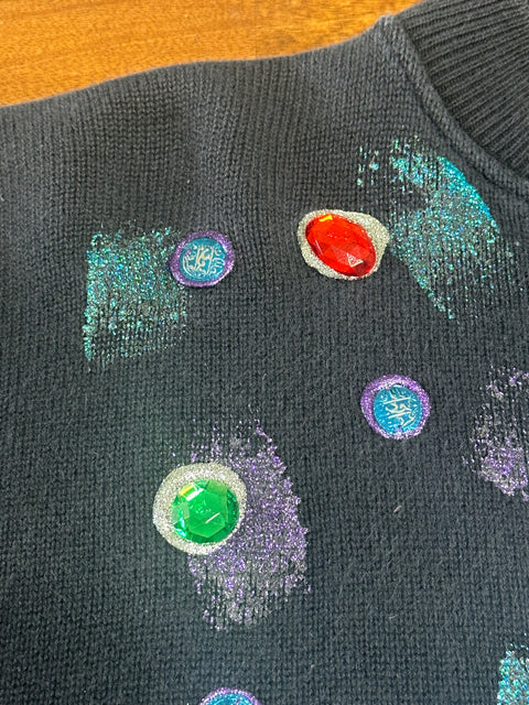 Vintage 80s Black Sequin Embellished Art Sweater (M/L)