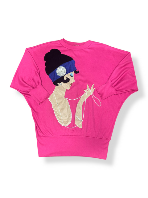 Vintage 80s Embellished Applique Pink Lady Shirt (~M)