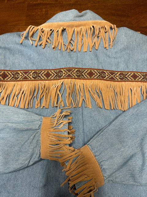 Vintage 80s Western Fringe Denim Rodeo Button-Up (~M)