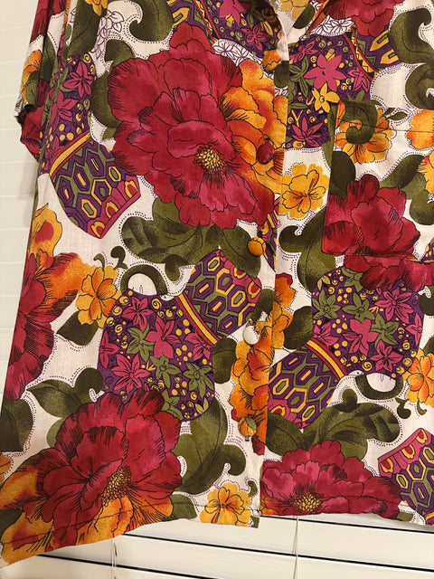 Vintage 80s Abstract Floral Patterned Button-Up Shirt (M)