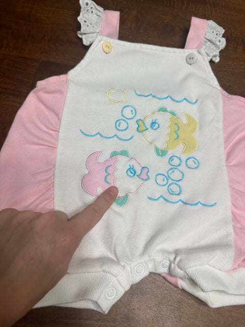 Vintage 90s Pink Embroidered Fish Onesie (6/9 Months)