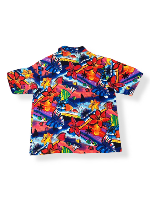 Vtg Chico's Design Rayon Rainbow Fish Beaded Blouse ('1'; S/M)