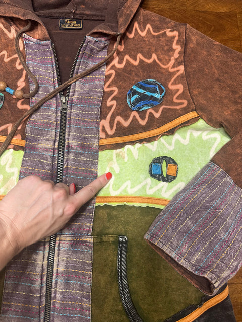 Vintage Y2K Boho Patchwork Zip Hoodie (M/L)