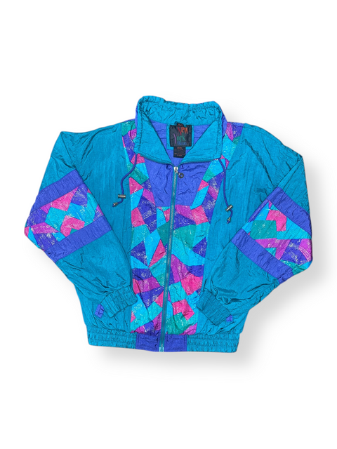 Vintage 80s Teal Pink Purple Colorblock Windbreaker (M/L)
