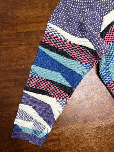 Vintage 90s Forelli Purple Abstract Geometric Textured Sweater (L)