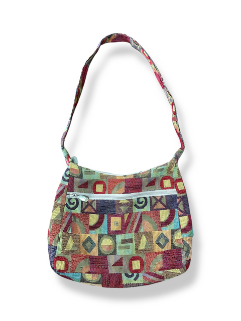 Vintage 90s Rainbow Geometric Carpet Tapestry Purse