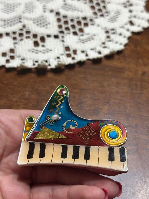 Vintage Abstract Piano Brooch w/ Mixed Media Detail