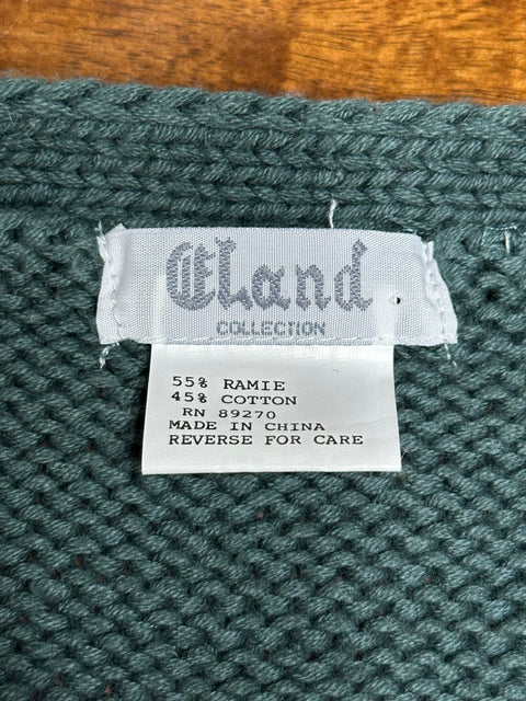 Vintage 80s Green Floral Basket Knit Cardigan Sweater (~2X)