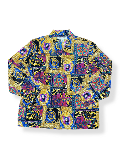 Vintage 80s Multicolor Baroque Royal Portrait Print Blouse (S)