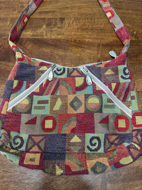 Vintage 90s Rainbow Geometric Carpet Tapestry Purse