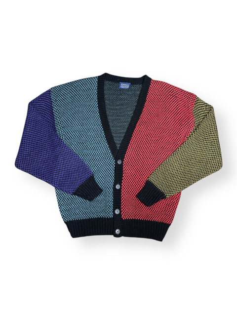 Vintage 90s Retro Colorblock Checkered Cardigan Sweater (M/L)