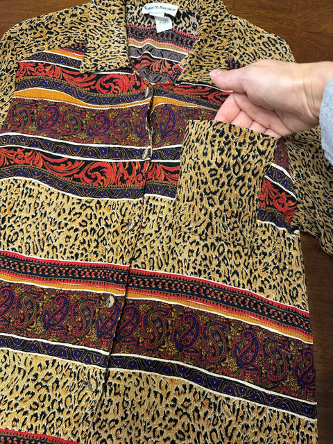 Vintage 80s Rayon Abstract Cheetah Print Button-Up ('8')