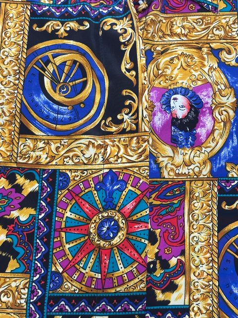 Vintage 80s Multicolor Baroque Royal Portrait Print Blouse (S)