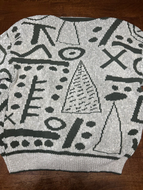 Vintage 80s Olive Green Abstract Patterned Cardigan Sweater (~M)