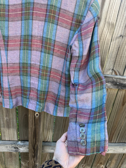 Vintage Pastel Plaid Blazer Jacket (~M)