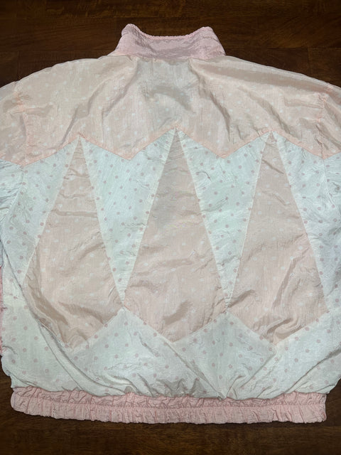 Vintage 80s Pink Pastel Polka Dot Patchwork Windbreaker (L)