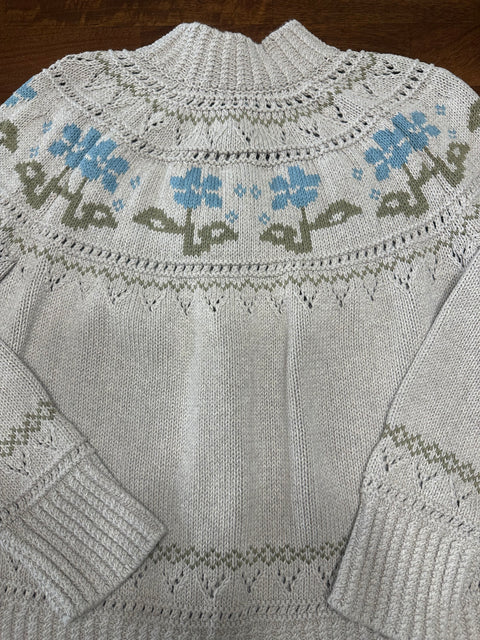 Vintage 90s LL Bean Cream Floral Nordic Chunky Knit Cardigan (M/L)