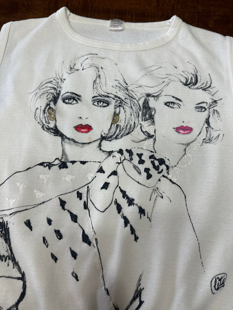 Vintage 80s Hand Painted Ladies Pullover Vest (~M)