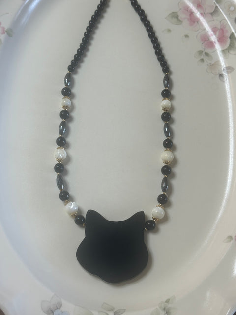 Lee Sands Mother of Pearl Cat Pendant Necklace