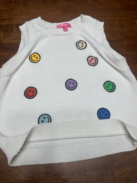 Y2K Embroidered Rainbow Smiley Face Vest (youth 14; adult XS/S)