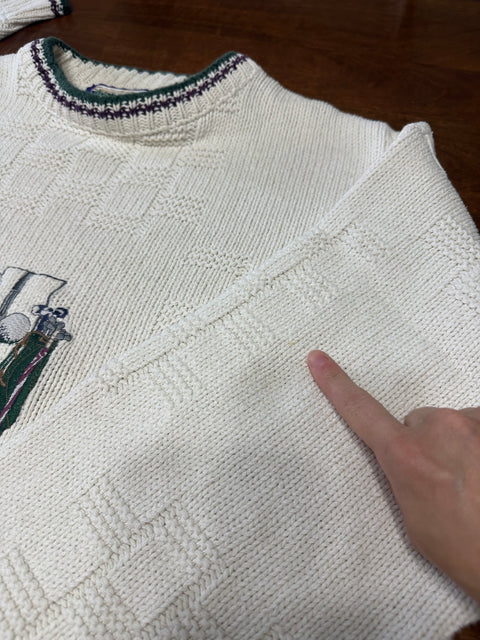 Vintage 90s Textured Knit Dad Golf Embroidered Sweater (~M)
