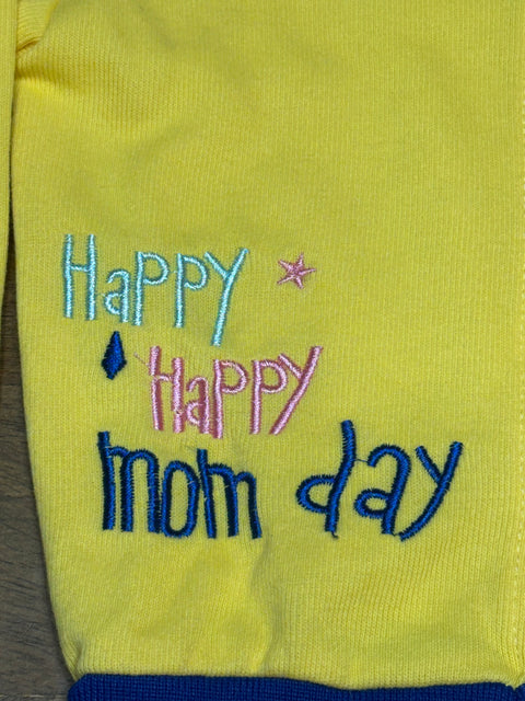 'Happy Mom Day' Yellow Rainbow Embroidered Sweater (Kids 'L'; ~5)