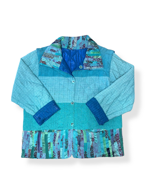 Vintage Teal Boho Reversible Quilted Jacket AND Vest! (L/XL)