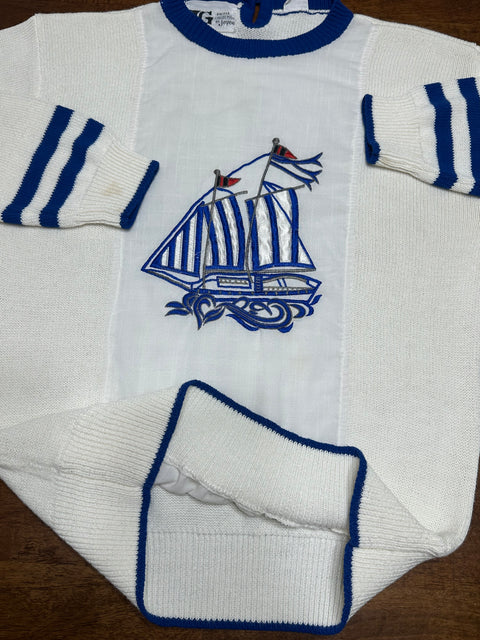 Vintage 80s Nautical Sailboat Knit Pullover Sweater (S)
