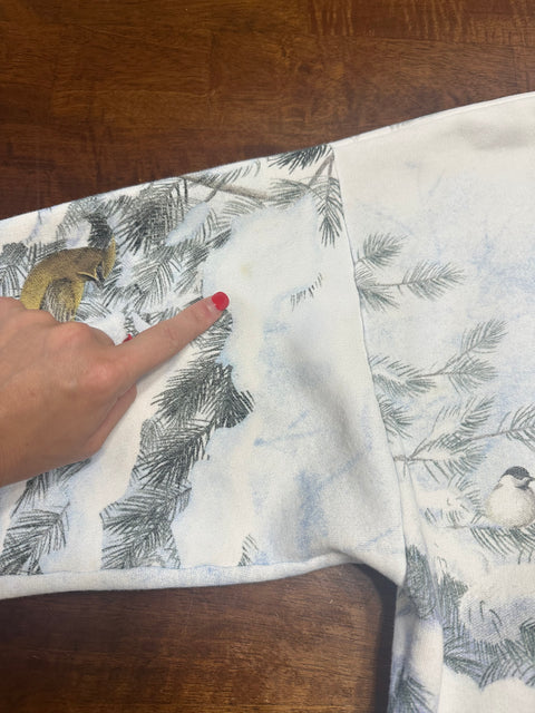 Vintage 90s Bird Print Winter Scene Sweatshirt (S/M)