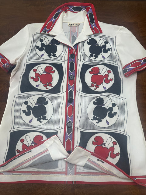 Vintage 70s Poodle Print Novelty Button-Up (~M)
