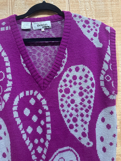 Vintage 80s Purple Paisley Sweater Vest (M/L)