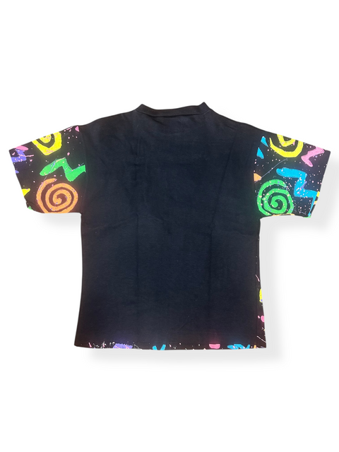 Vintage 80s/90s Retro Neon Swirl Paint Splatter T-Shirt (XS/S)
