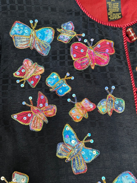 Vintage Black Butterfly Sequin Applique Blazer Jacket (S/M)