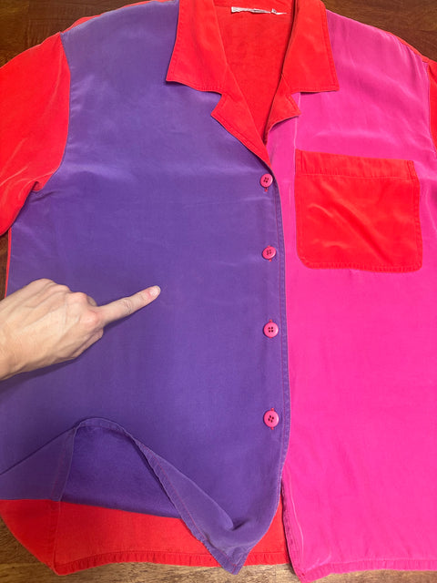 Vintage Silk Red Pink Purple Colorblock Shirt (S/M)